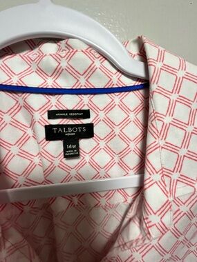 Talbots Pink & White Geometric Button-Up Blouse